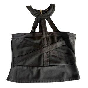 H&M Black Crisscross Halter Bandage Bustier Top with Exposed Back Zip – Size M